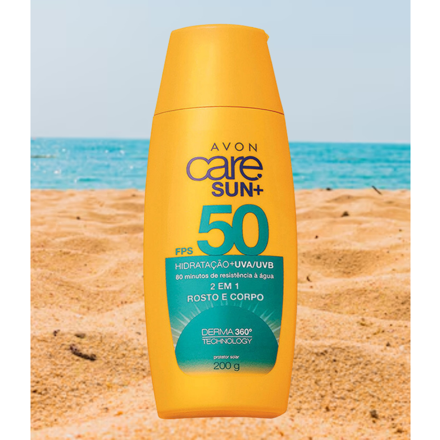 Protetor Solar 2 em 1 Corpo e Rosto FPS 50 Avon Care Sun+ 200g 