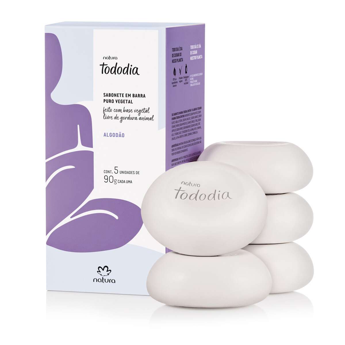  Sabonete Natura Em Barra Puro Vegetal Tododia Algodão 90g