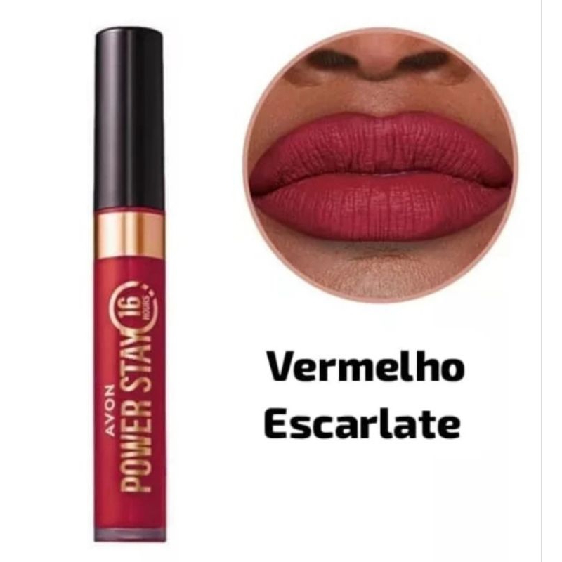 Batom líquido Power Stay Vermelho Escarlate Avon.